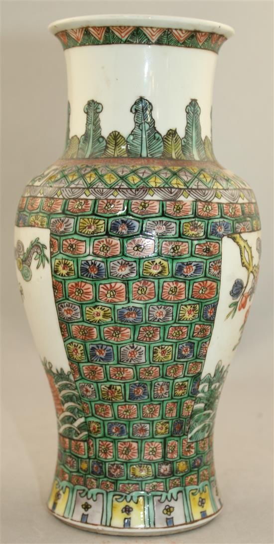 A Chinese famille verte baluster vase, early 20th century, 23.5cm.